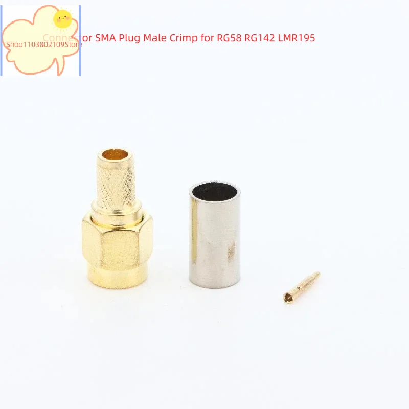 【HT】SMA Male Crimp RF Coaxial Connector 1 Set Low Signal Loss Straight Adapter Compatible with RG58 RG142 LMR195 Cables