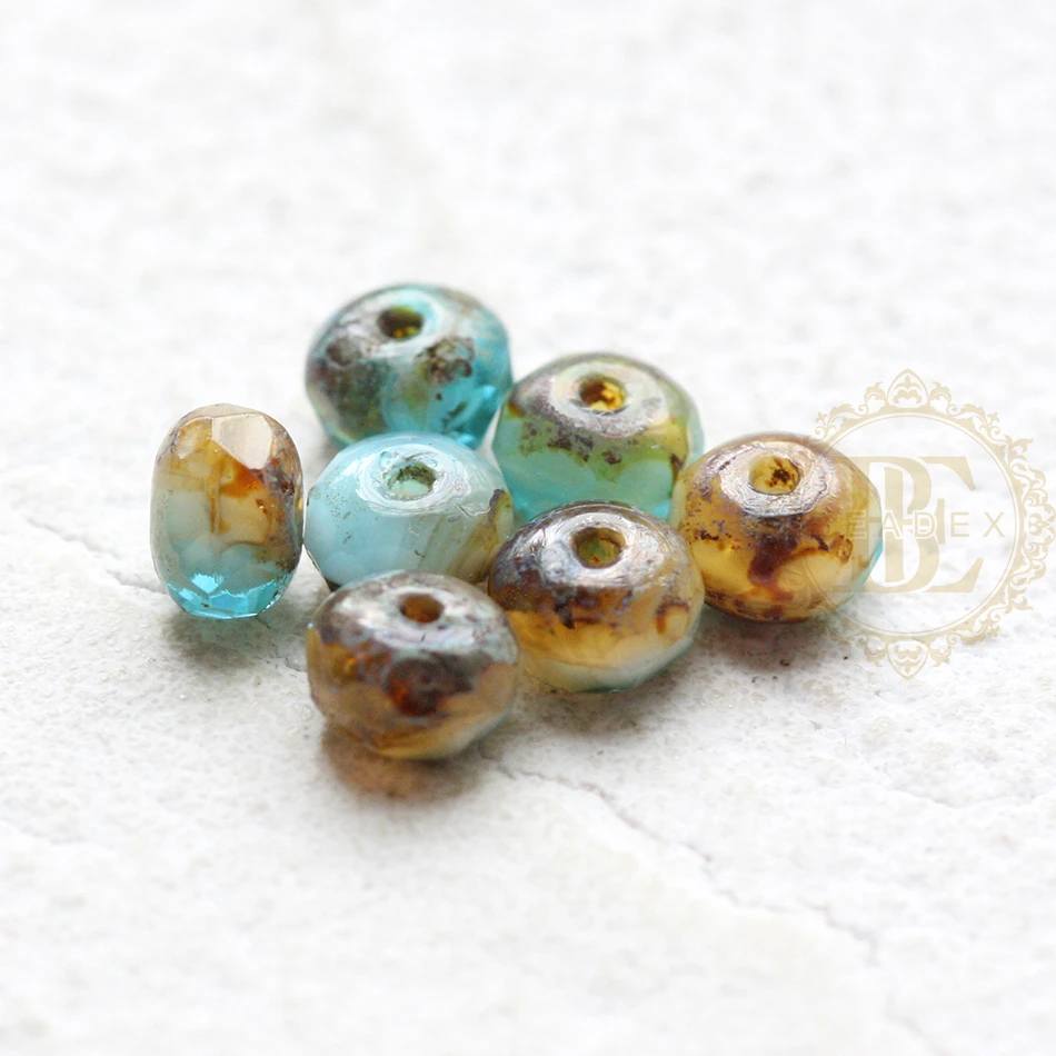 DIY Supply-10 Pieces Czech Aged Glass Rondelle Spacer Beads - Varies Colors - 5x3mm (NVA-18)