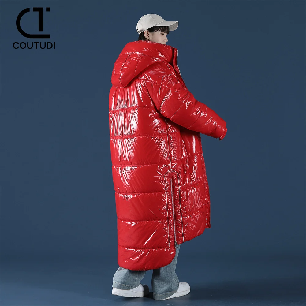 COUTUDI-Women's Bright Long Down Jacket, Warm Padded Coat, Female Fashion, Casual Outfit, Winter Clothing