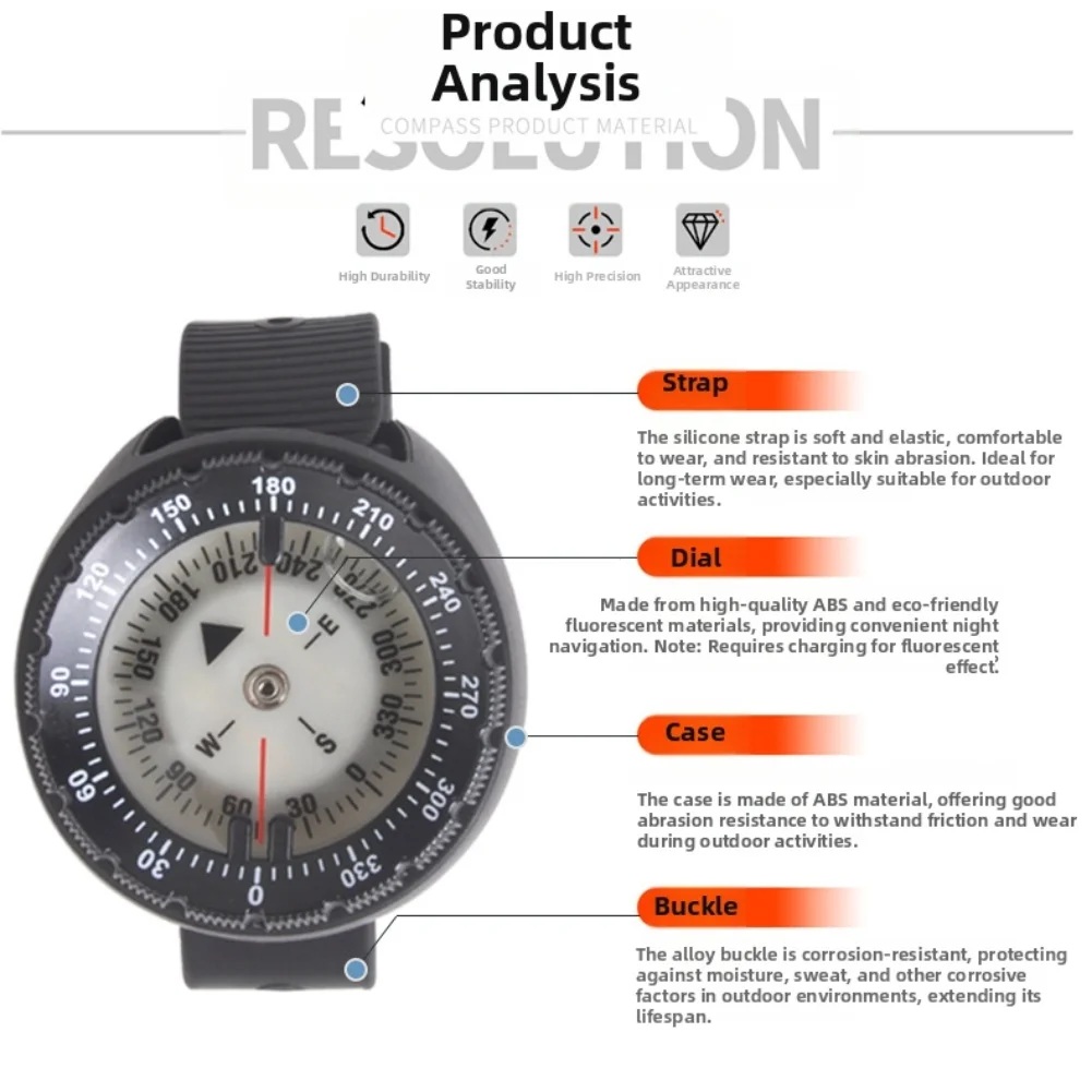 

1 шт., компас для дайвинга, ABS, профессиональные антикоррозийные водонепроницаемые подводные наручные часы для компаса, оборудование для подводного плавания, аксессуары