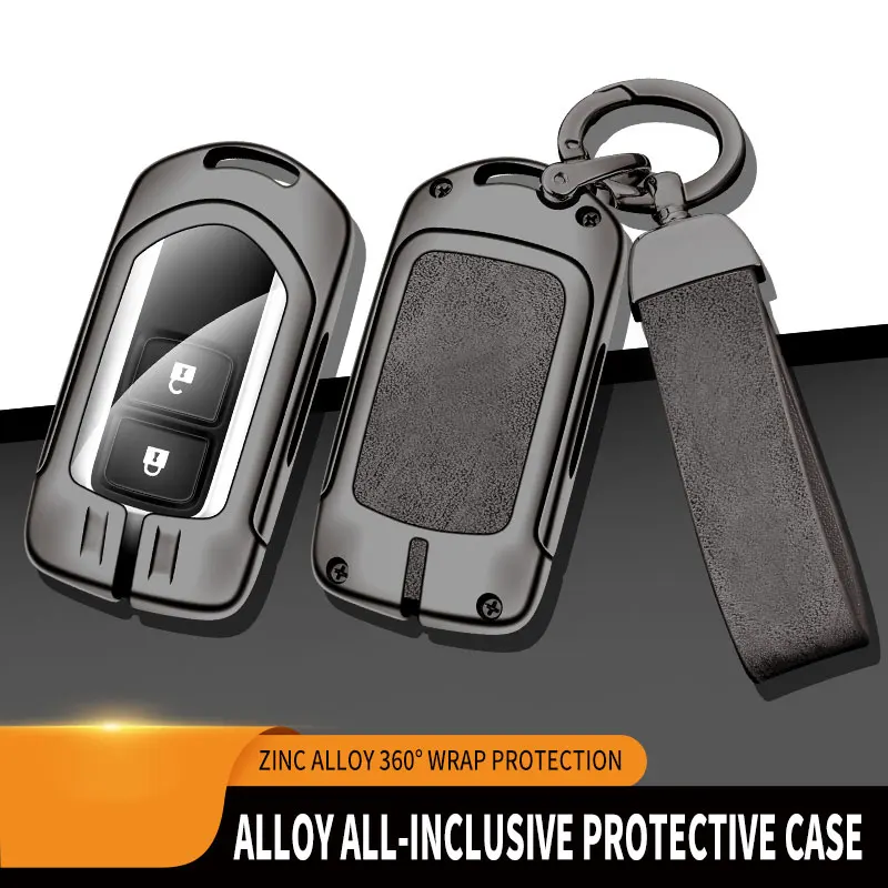 3 Button Key Fob Cover For Toyota Camry RAV4 Prado Highlander, Zinc Alloy Suede Car Key Case, Full Protector With Leather Strap