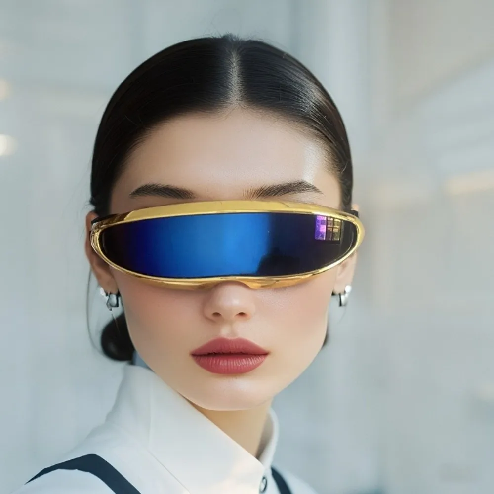 

Cool Electroplated Women Eyeglass One-piece Mirror Punk Steampunk Sunglasses Goggles Korean Style Blocking Sunglasses Outdoor