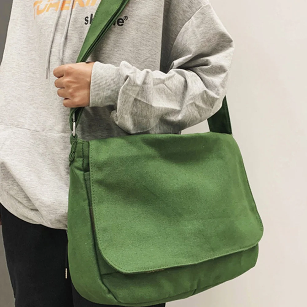 Women's School Messenger Bags for Women Shoulder Bags Green Canvas Large Capacity Casual Versatile Handbag Rainbow Pattern Print