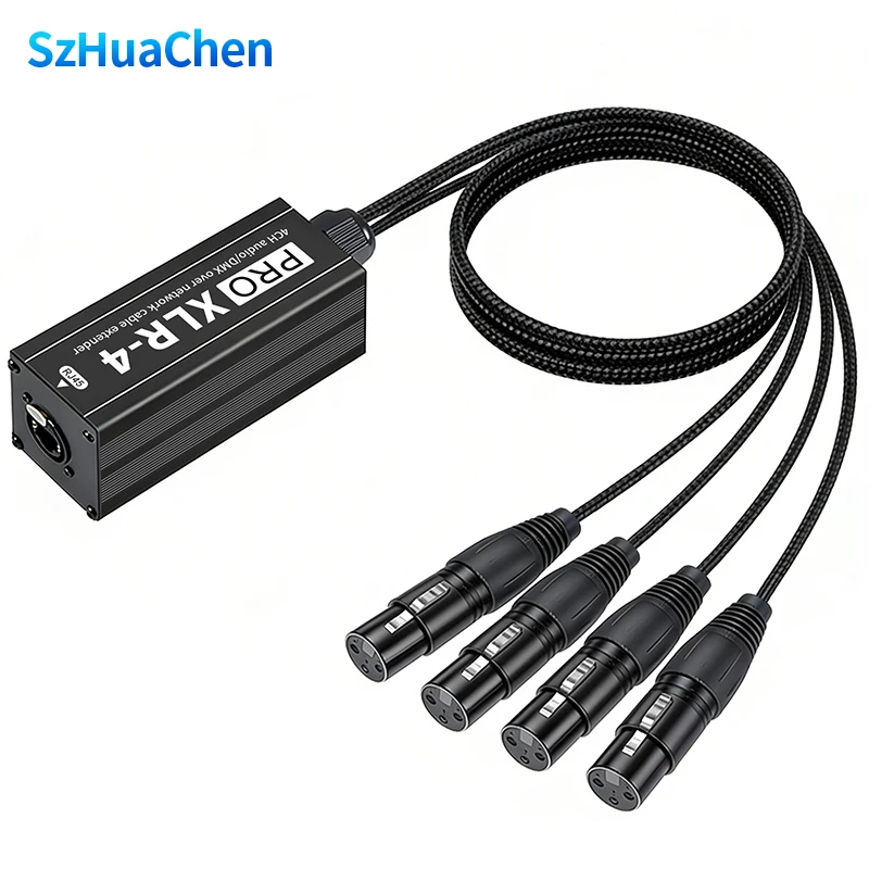 RJ45 to 4 Channel XLR Audio Extender Network Signal Extender Gold Plated for Live Stage Sound Lighting and Recording Studio