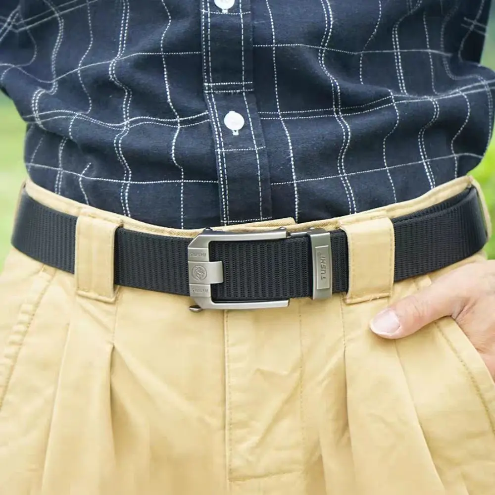 Durable Retro Letter Men Nylon Alloy Belt Versatile Non-porous Pin Buckle Belt Classic Thicken Casual Belts Jeans Matching