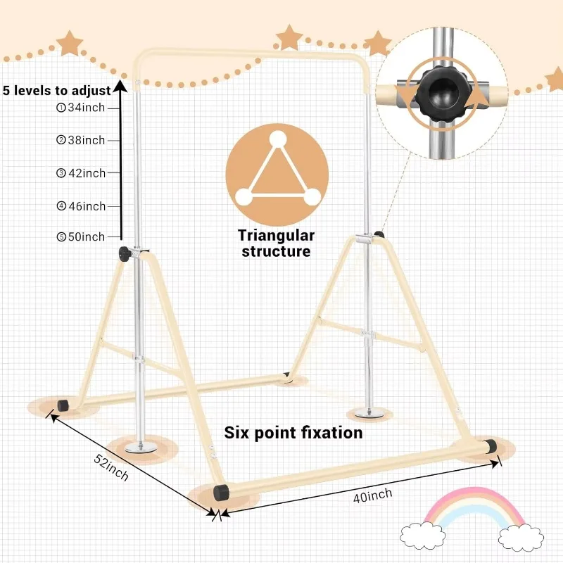 

Adjustable Folding Kids Gymnastics Bar - Steel Junior Training Equipment for Home Horizontal Bar Practice