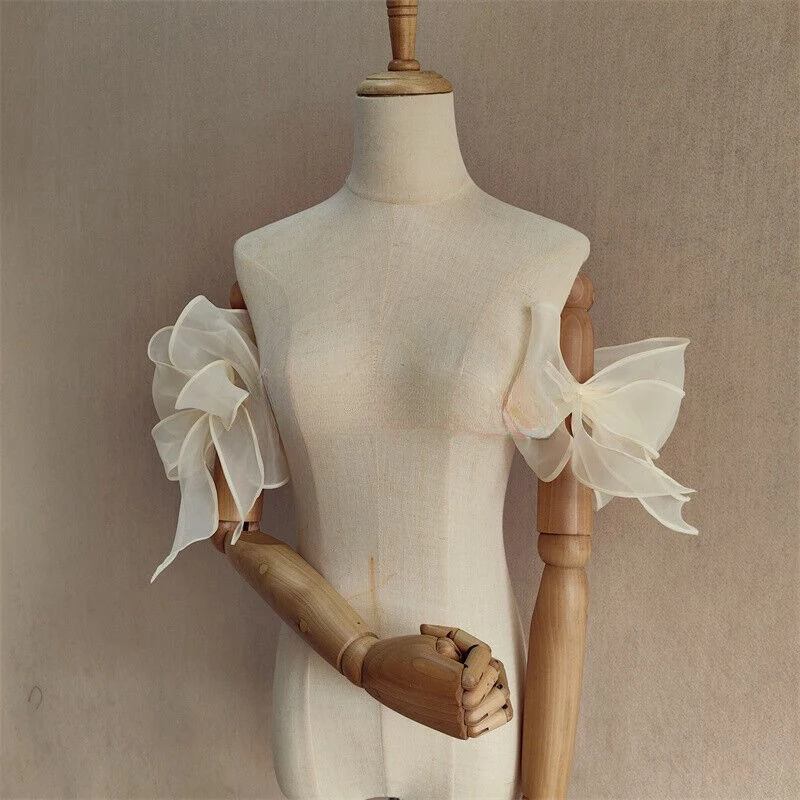 Chic Bridal Sleeve Detachable Bow Organza Puffy Sleeves Covering Women Wedding Dress Formal Party Dress Decor Accessories