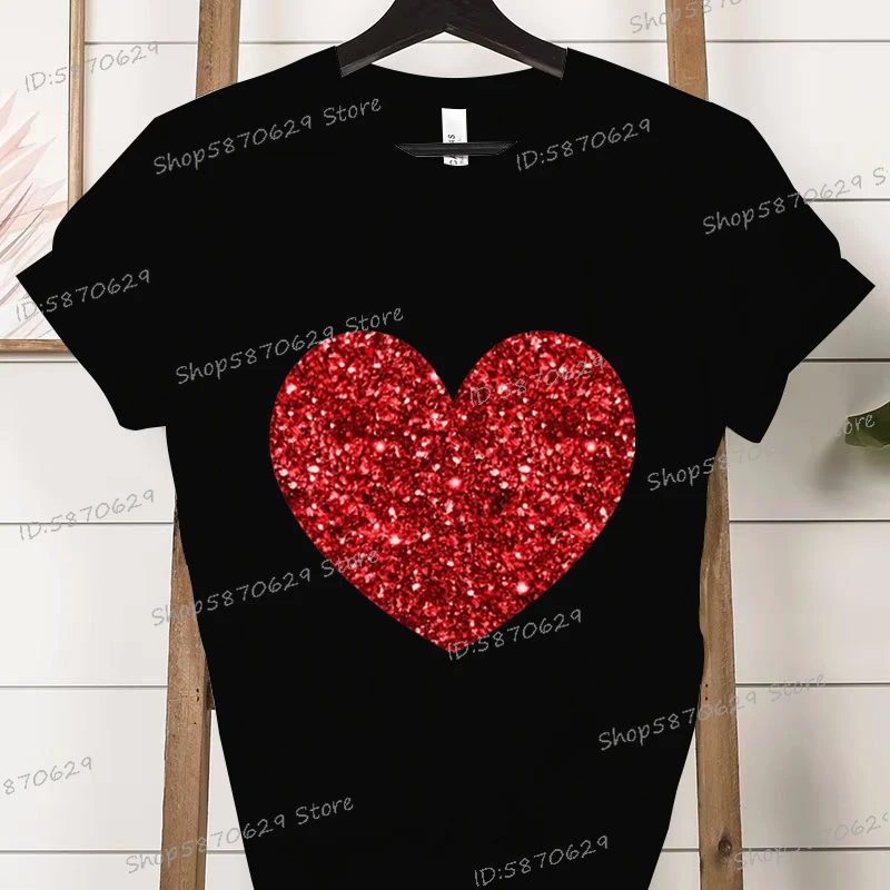 Vintage Red Heart Graphic T Shirt Women's Hip Hop Creative INS Clothing T-shirts Y2K Female Fashion Short Sleeve Streetwear Tops