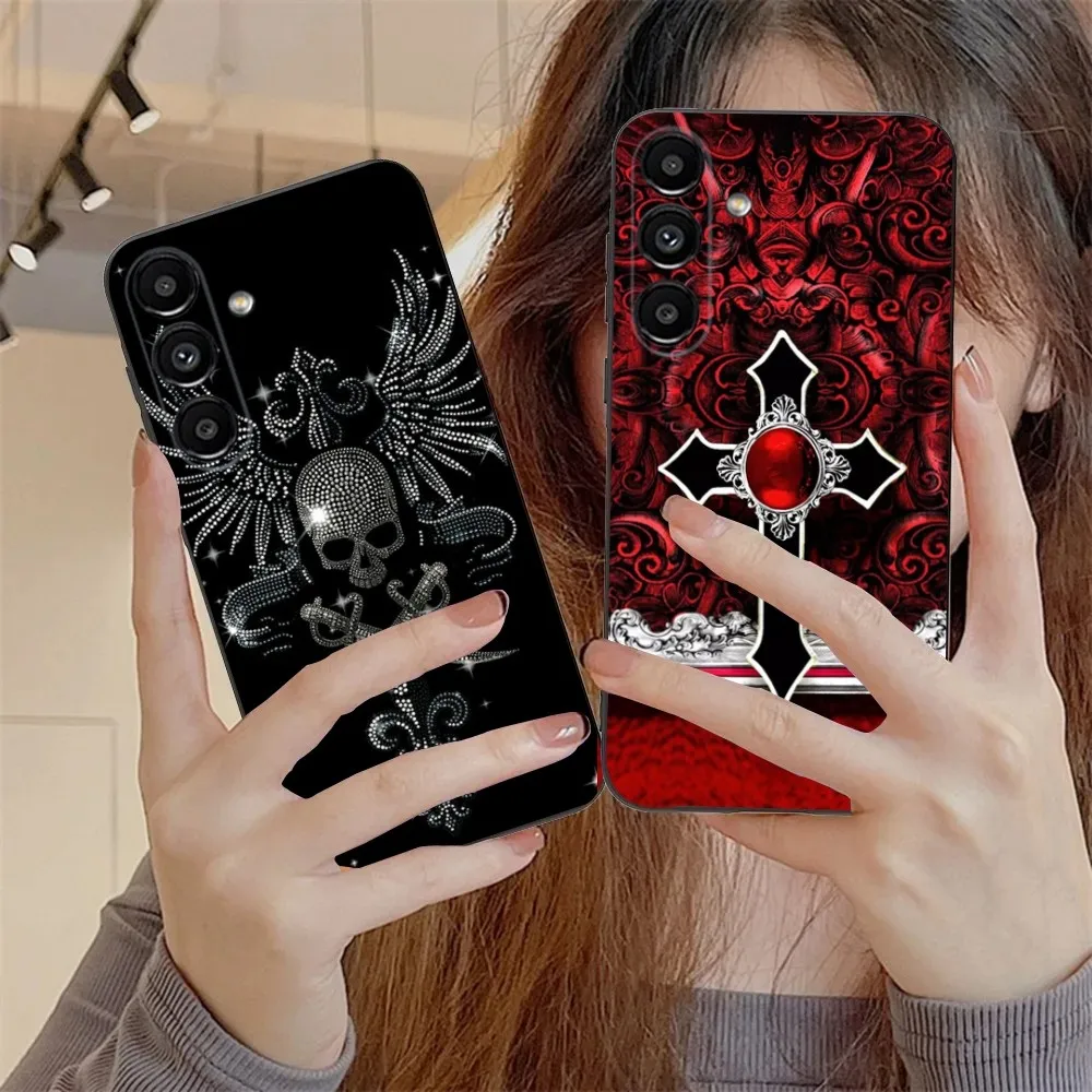 Gothic Cross Skull Y2K Phone Case For Samsung S24,S21,S22,S23,S30,Ultra,S20,Plus,Fe,Lite,Note,10,9,5G Black Soft Cover