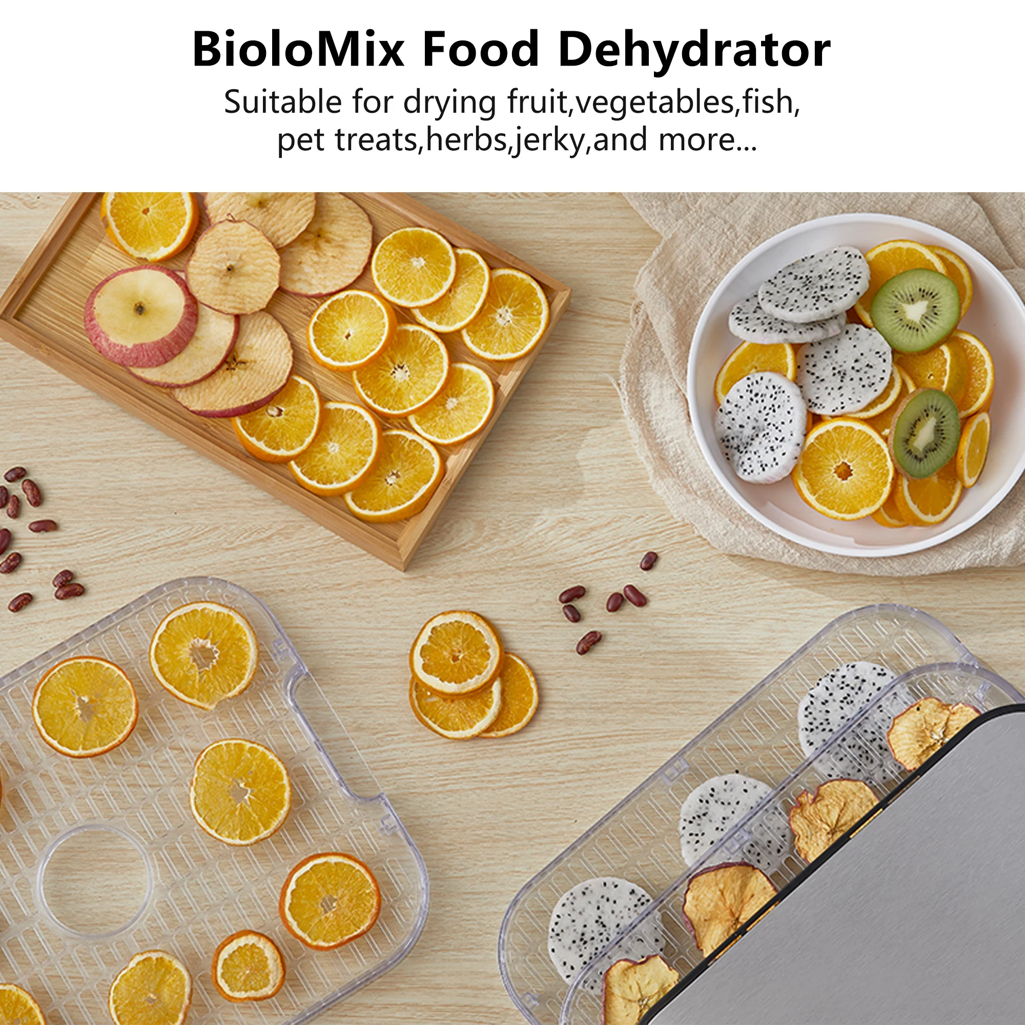 BioloMix 10L Digital Food Dehydrator with 5-Trays Timer & Temperature Control BPA-Free for Drying Fruits Vegetables Meat Jerky H