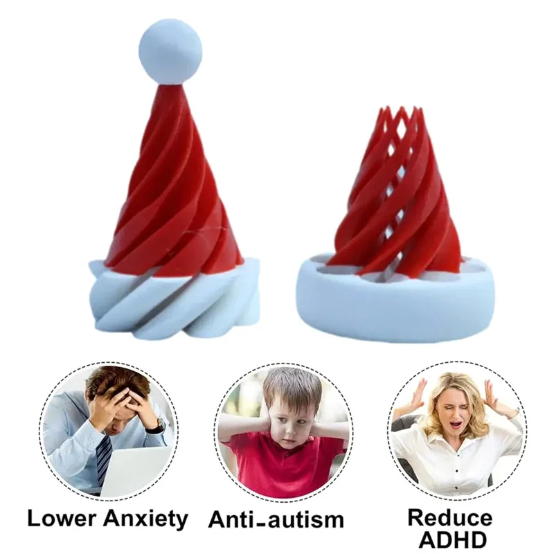 3D Gedruckt Kleine Spirale Kegel Spielzeug Spirale Kegel Spielzeug Mini Weihnachten Santa Hut Zappeln Set Für Stress Relief Kinder Erwachsene Zappeln Spielzeug