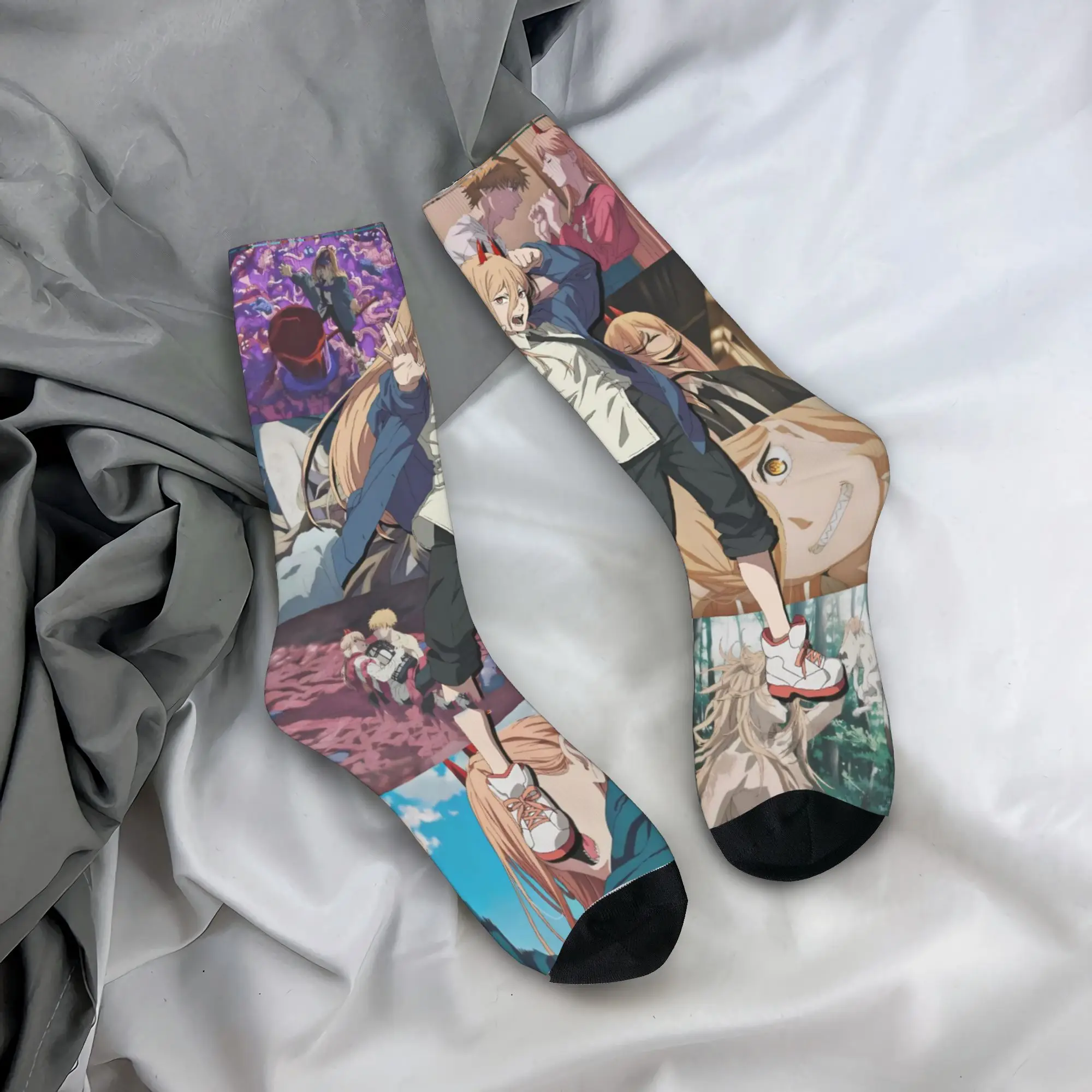 Adults Men Socks Power dynamic anime Chainsaws Mans Stockings Winter Vintage Warm Soft Socks Design Cycling Non Slip Socks