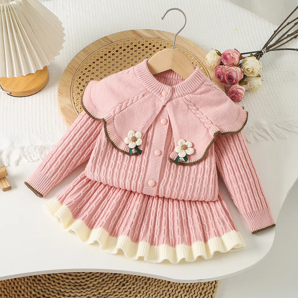 

Girls Knitted Clothing Sets Children Woolen Jersey Sweater Skirts 2pcs Dress Suit For Baby Outfits Kids Princess Costume 4 5 6Y