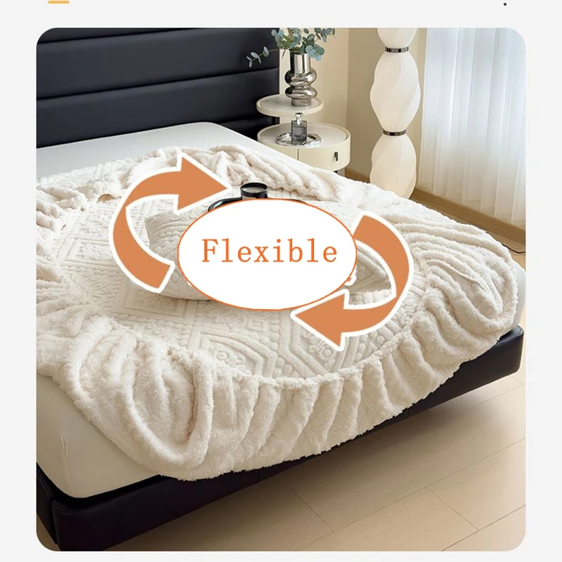 2025 New Winter Carved Velvet Fitted Sheet Single - A-Class European Style Thickened Flannel Mattress Cover, Warm Anti-Static Fu
