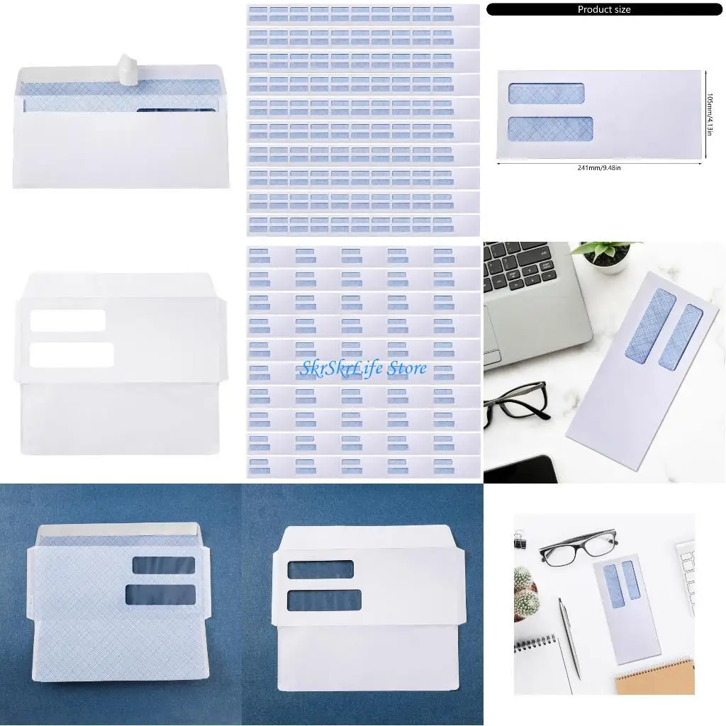 

E65E Business Security Envelopes Double View Window Tearproof Paper Office Mailing