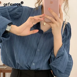 Women's Y2K Harajuku Streetwear Oversized Button Up Shirt Spring Autumn Korean Fashion Long Sleeve Blouse Solid Chic Tops Blusas