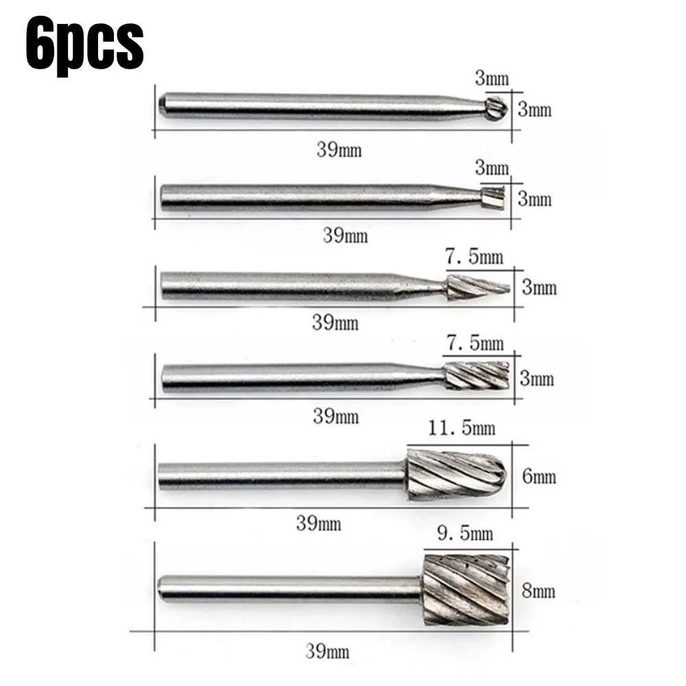 6PCSHSS Routing Multi Tool Router Drill Bits For Dremel Carbide Rotary Burrs Accessories Wood Metal Root Carving Milling Cutter