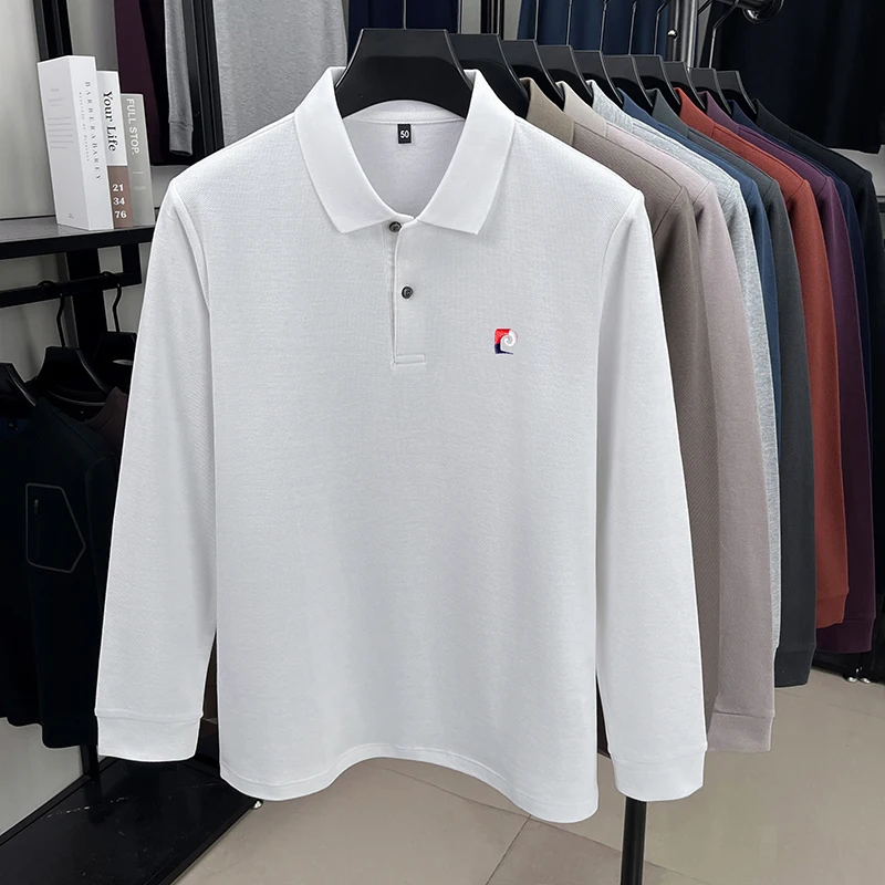 

2025 Pierre Cardin Spring and Autumn Light Luxury Pure Cotton Long sleeved T-shirt 2025 New Men's Solid Color Polo Shirt