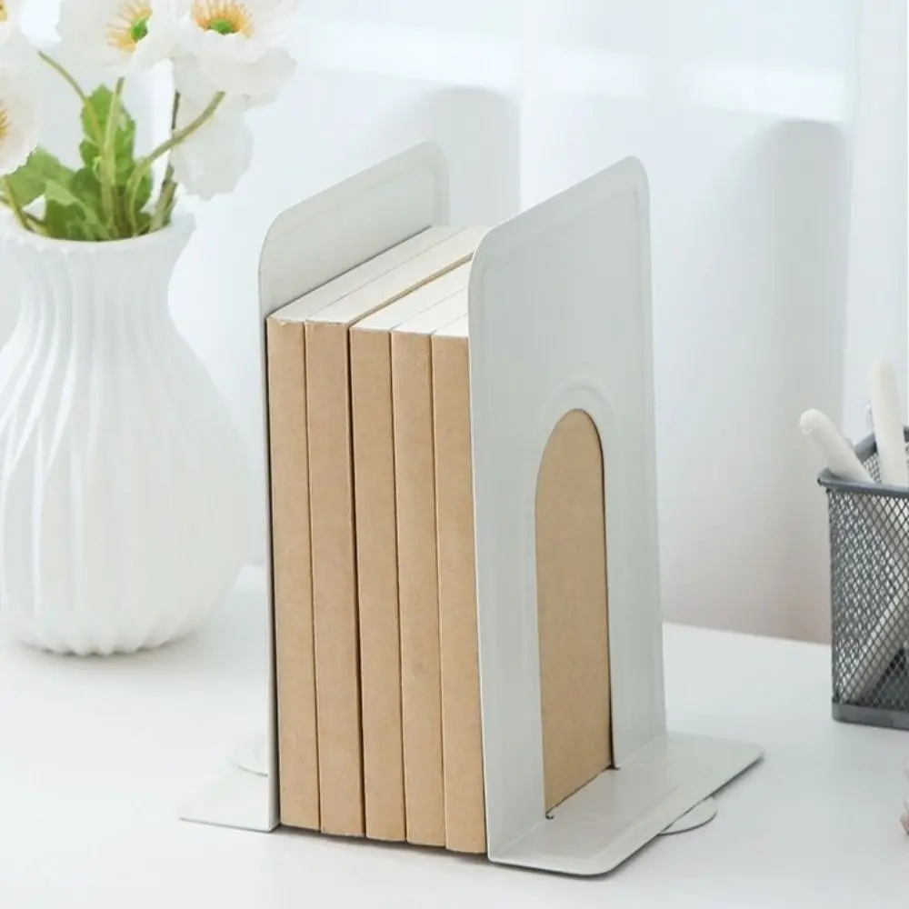 2Pcs Thickened Metal Metal Bookends T-Shape Non Slip Book Supports Round Top Desktop Bookshelf Organizer Students