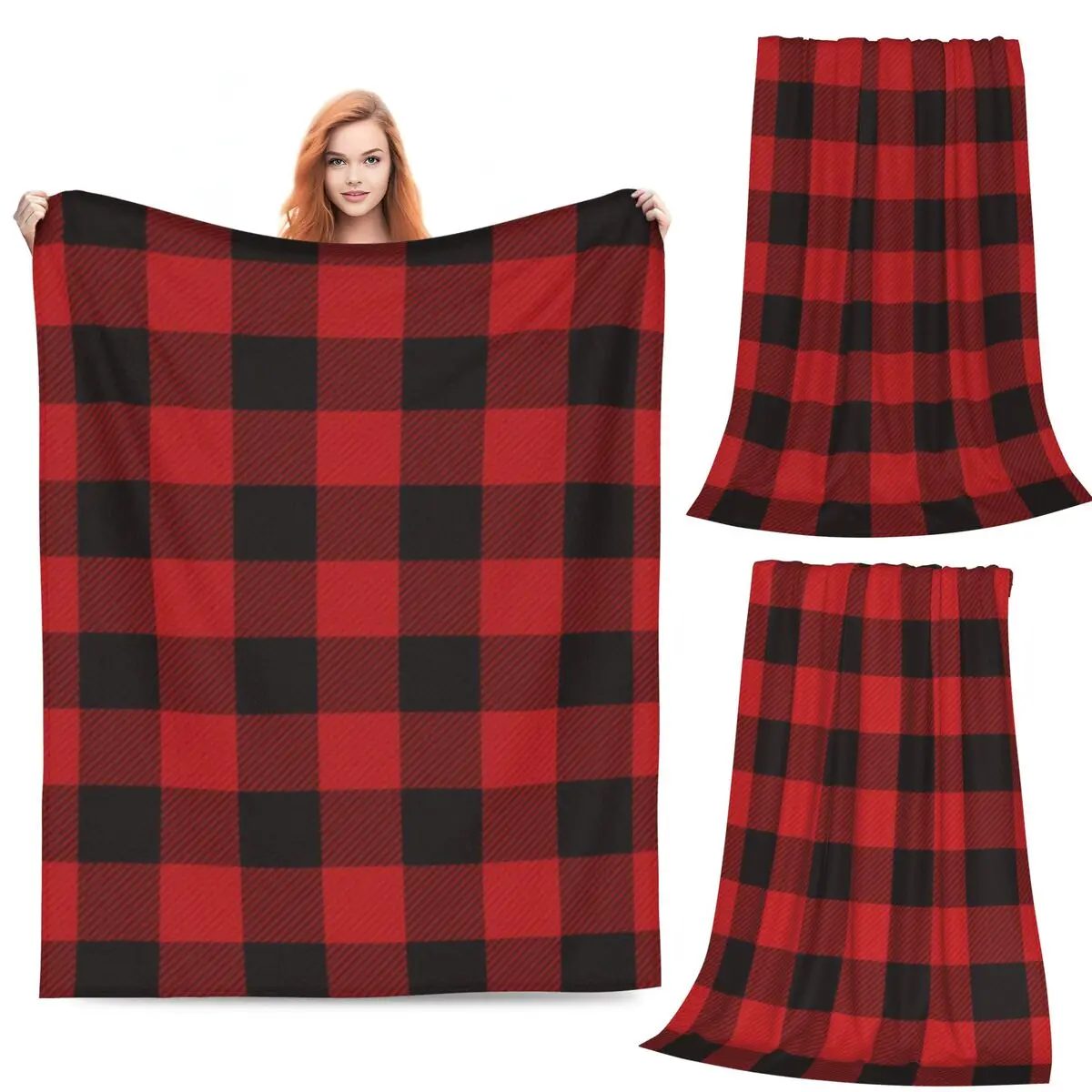 

Country Christmas Cottage Primitive Lumberjack Buffalo Plaid Blanket Flanne Throw Blankets for Home Bedroom Outdoor