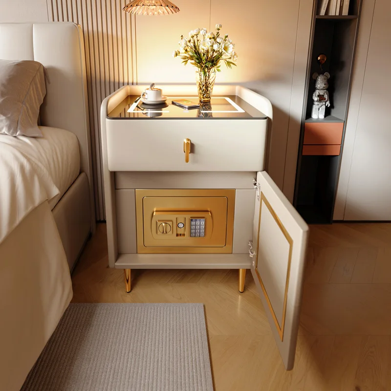 SAT. The latest design of smart bedside table, wooden security bedside table with hidden secret compartment