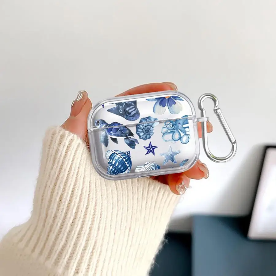 Clear Earphone Cases Cover Case For Airpods 4 3 Pro2 Pro3 2 Pro 1 Marine Turtles