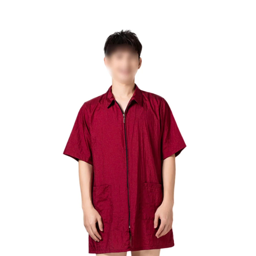 Vêtements de teinture pour cheveux, vêtements de travail rouges imperméables à manches courtes pour hommes et femmes, avec col rabattu, conception de poche, durables, doux et faciles