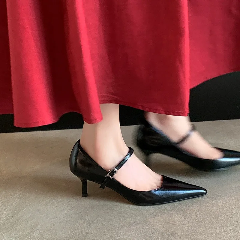 

MKKHOU модные туфли-лодочки, новые высококачественные женские туфли из натуральной кожи с острым носком и открытым носком на высоком каблуке, винно-красные пригородные туфли