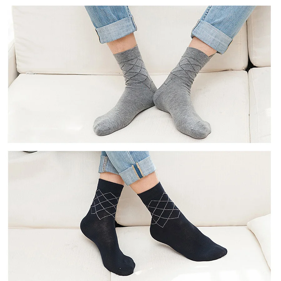 Calcetines largos de algodón a rayas para hombre, calcetín transpirable de negocios, regalo para marido y padre, 14 estilos, 5 pares por lote