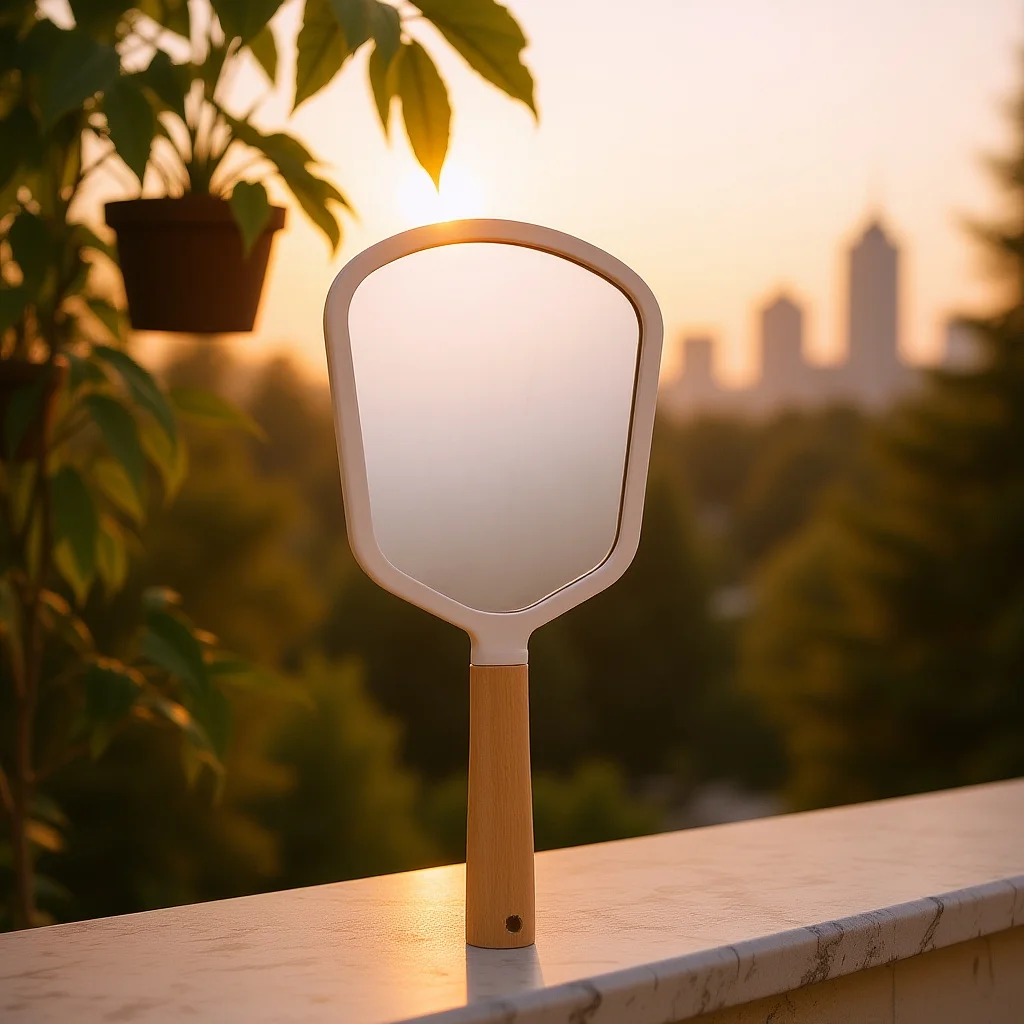 

1 pc Wood Handle Makeup Handheld Portable Mirror For Travel Daily Use High Mirror Definition