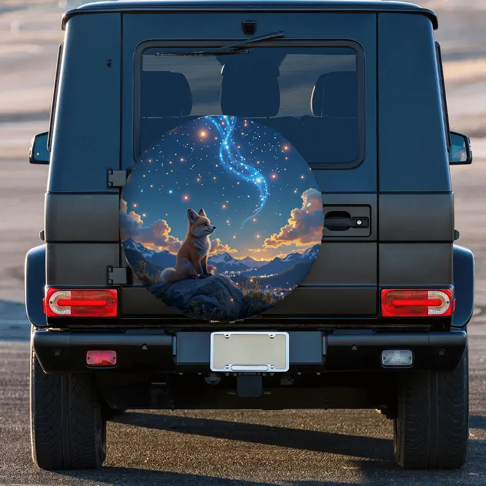 1pc, Trendy Tire Covers Featuring Starry Night Fox, Made From Machine Washable Fabric, Suitable For Camping Without Electricity,