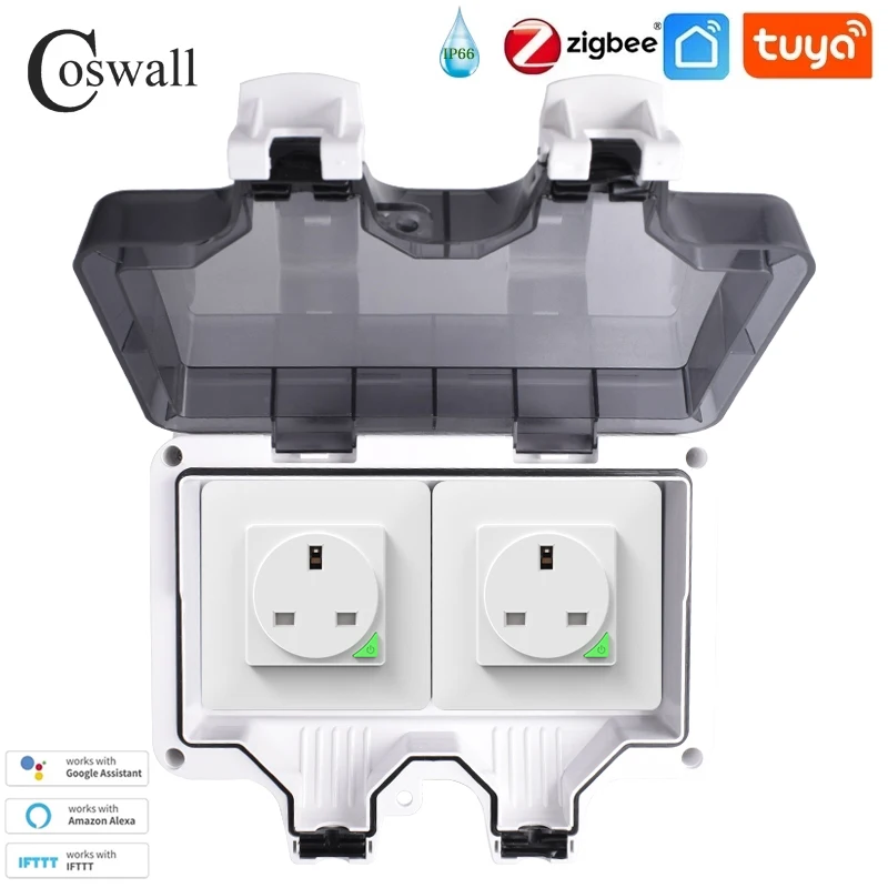 Coswall Tuya Zigbee / WIFI IP66 Waterdicht EU FR UK Universele stopcontacttijdschakelaar Programmeerbaar met stroombewakingsfunctie