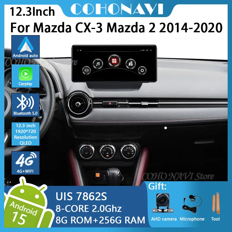 

12.3" Android 15 For Mazda CX-3 CX3 Mazda 2 2014-2020 Car Multimedia Player Stereo Radio Receiver 8-Core GPS 4G+WiFi CarPlay DSP