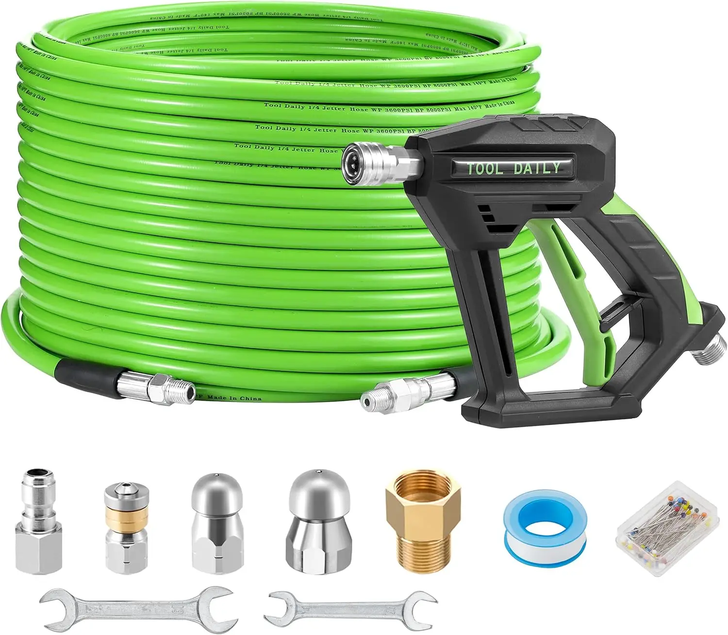 

Sewer Jetter Kit for Pressure Washer 100 FT, Short Power Washer Gun, Drain Cleaner Hose 1/4 Inch NPT, Corner, Rotating