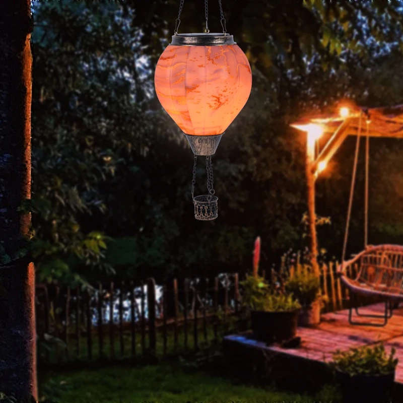 TOP Hot Air Balloon Solar Lantern With Flickering Flame Light Outdoor Solar Hanging Lights Waterproof For Garden Yard