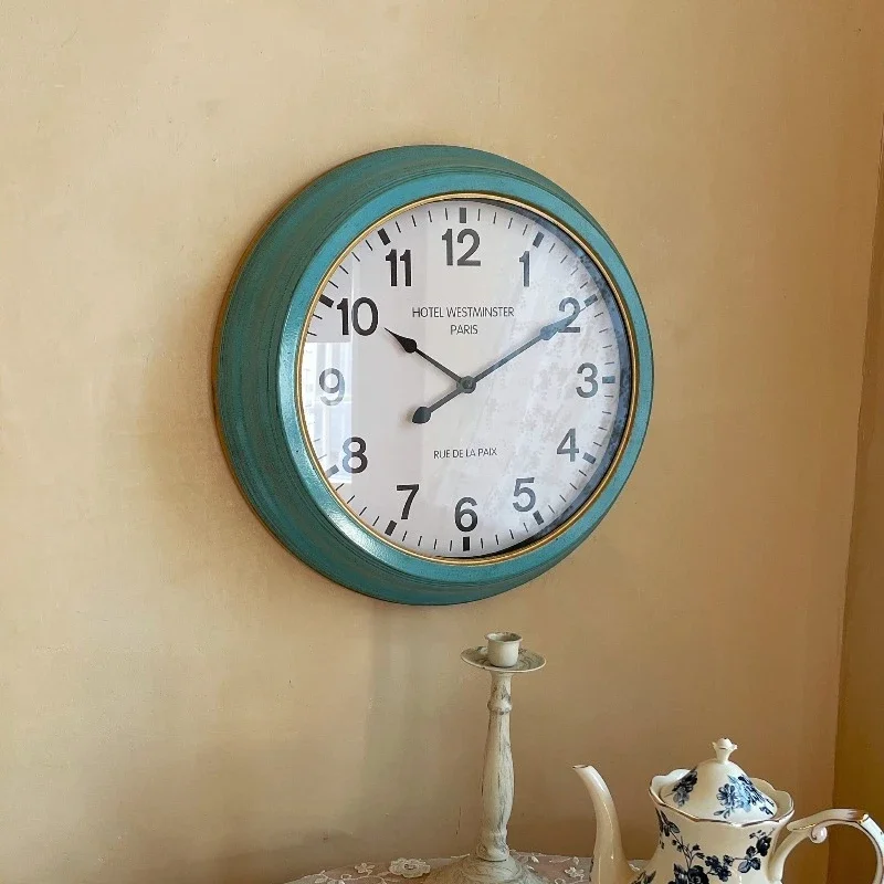 Silent Wall Clock Retro Round Wall Clocks European Minimalist Household Hanging Clock Living Room Art Decorative Accessories