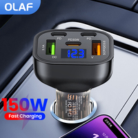 150W 5 Ports Car Charger Fast Charging PD QC3.0 USB C Car Phone Charger Type C Adapter in Car For iPhone Samsung Huawei Xiaomi