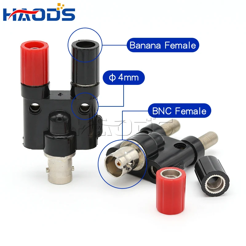 1PCS BNC to Dual 4mm Banana Adapter Male to Female RF Coaxial Connector 3-Way Splitter Test Converter for Electronic Components