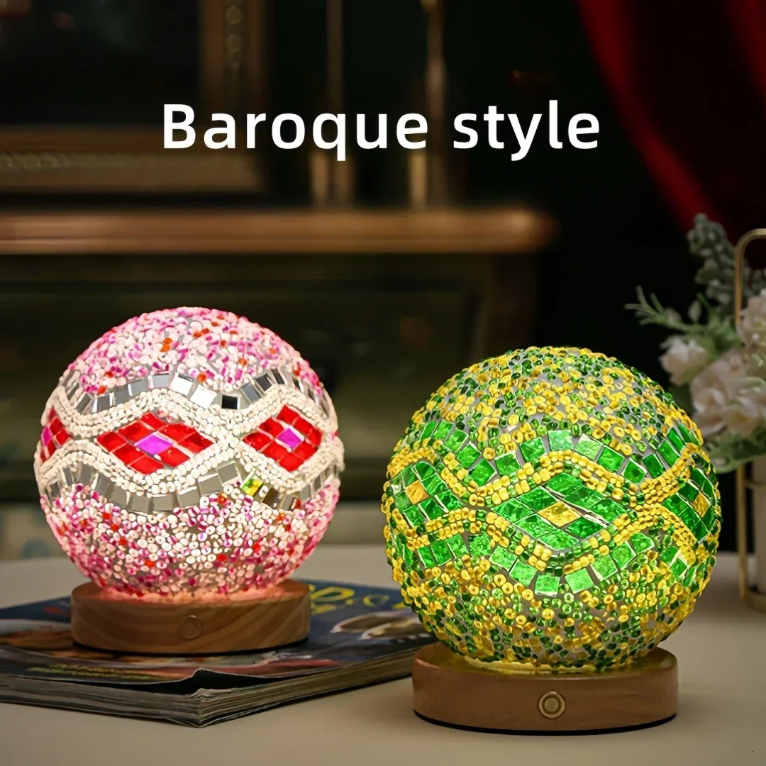 12cm Baroque Bohemian Style Lights for Bedroom Aesthetic Table Ambient Night Light Novelty Creative Lamp