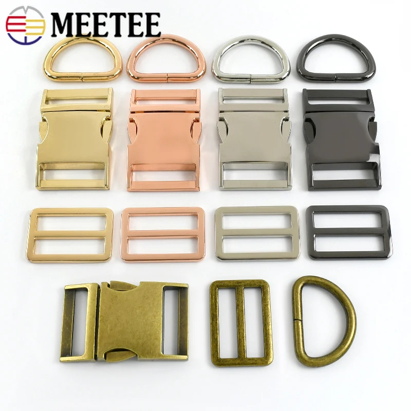 1Set 15-38mm Metal Buckles Quick Release Buckle D Ring Tri Glide Adjuster Closure Clasp Bag Strap Dog Leash Hook DIY Accessories