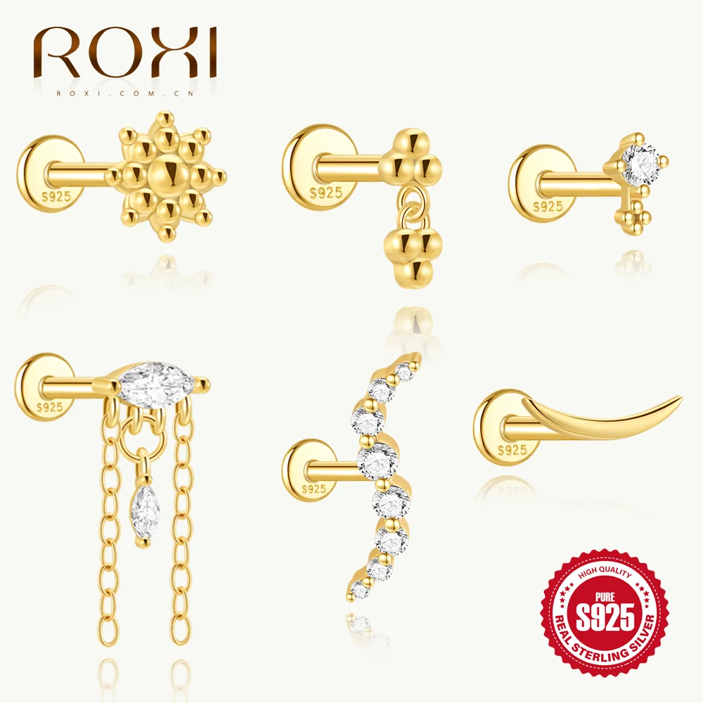

ROXI 1Piece 925 Sterling Silver Shiny Flower Tassel Piercing Earring For Women Exquisite Personalities Charms Earrings