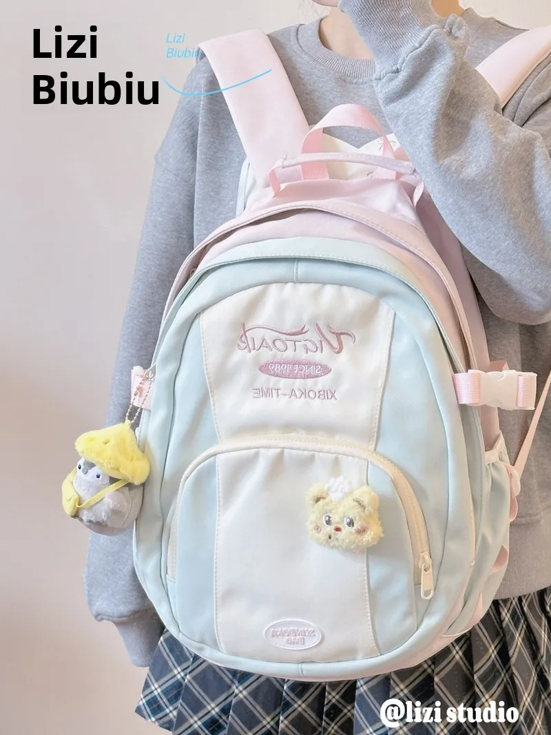 

New aron Color Blo Japanese Sle Large Capaci Women's Bapa Travel oulder Bag Double Layered School Bag with Cus...