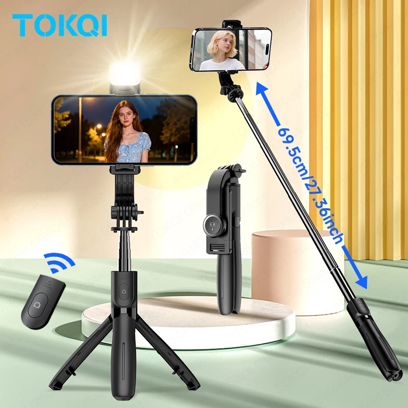 TOKQI L21 Selfie Stick Mini Tripod Wireless Remote Extendable Portable Cellphone Stand for Smartphone Live Streaming Recording