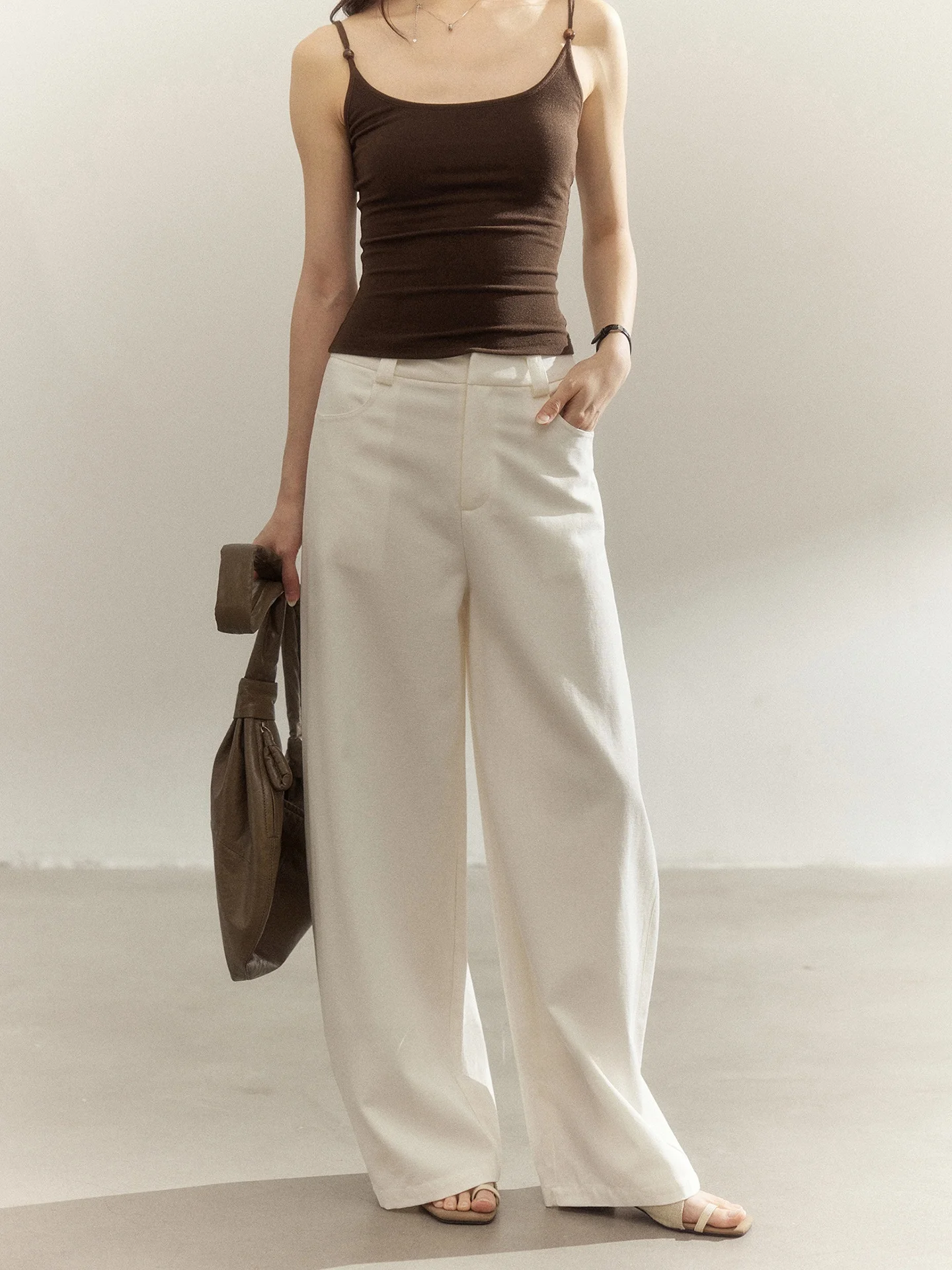 

Ele High Waist Cotton White Casual Pants Women's Drapey Comfortable Straight Leg Pants Commute Sle High Faion