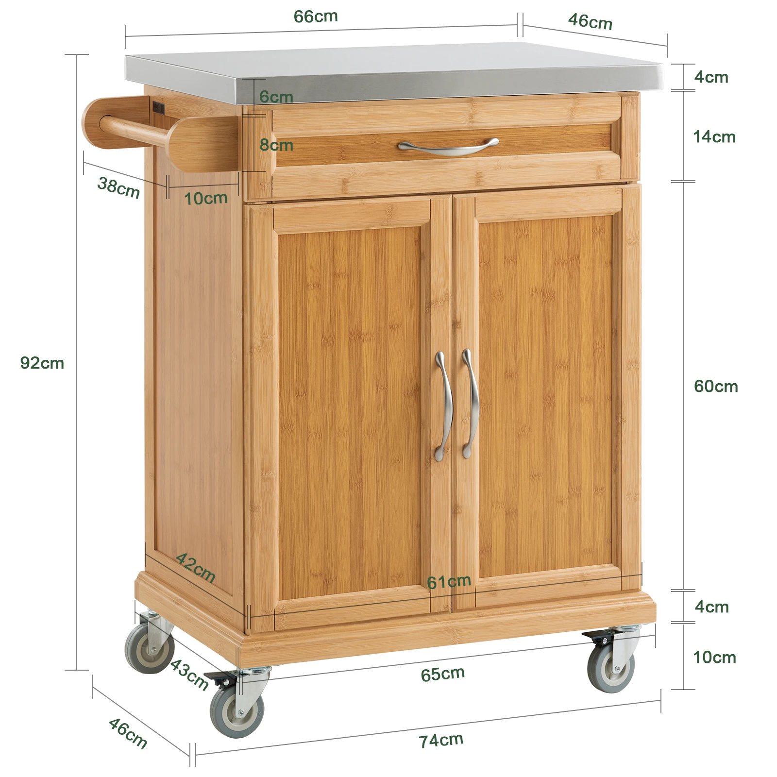 SoBuy FKW13 Küchenwagen mit Rollen Kücheninsel mit Arbeitsplatte Rollwagen Rollwagen Für Küche, Wohnzimmer, Esszimmer – Detail 2