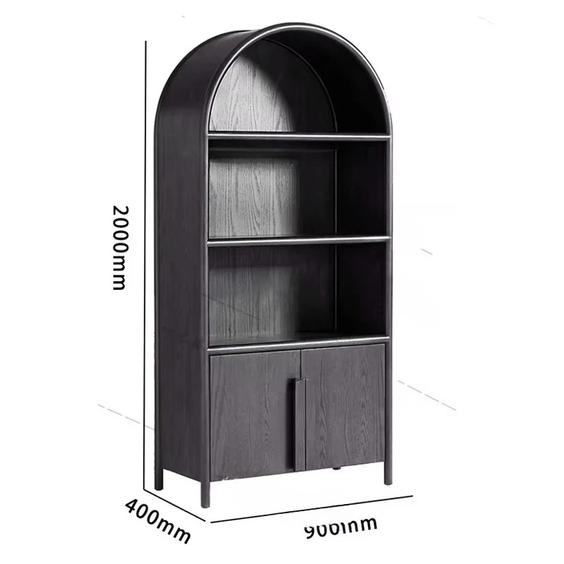 Amerikaanse lichte luxe massief houten gebogen boekenkast woonkamer retro zwarte antieke kast open display Franse opbergruimte