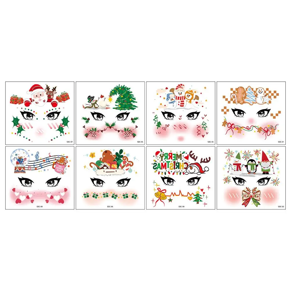 ملصقات وجه مكياج رائعة لعيد الميلاد - ملصقات وجه للأطفال (8 عبوات) لعيد الميلاد الكرتونية لعطلة جديدة J9O7 #4