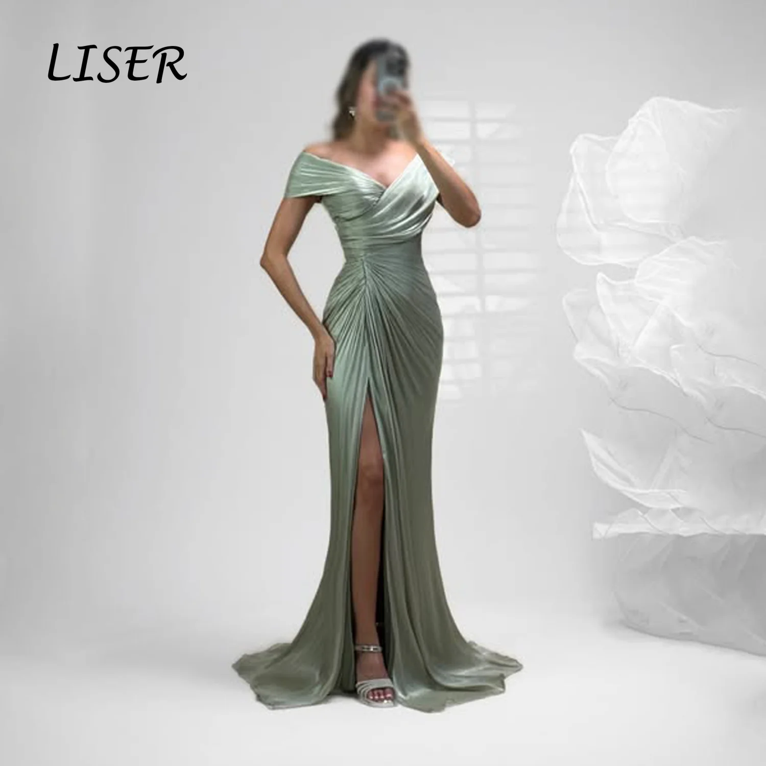 Liser Stunning Mermaid Off Shoulder Evening Dresses Sleeveless Prom Gowns Vestidos Para Mujer Slit Robe De Soirée Customized