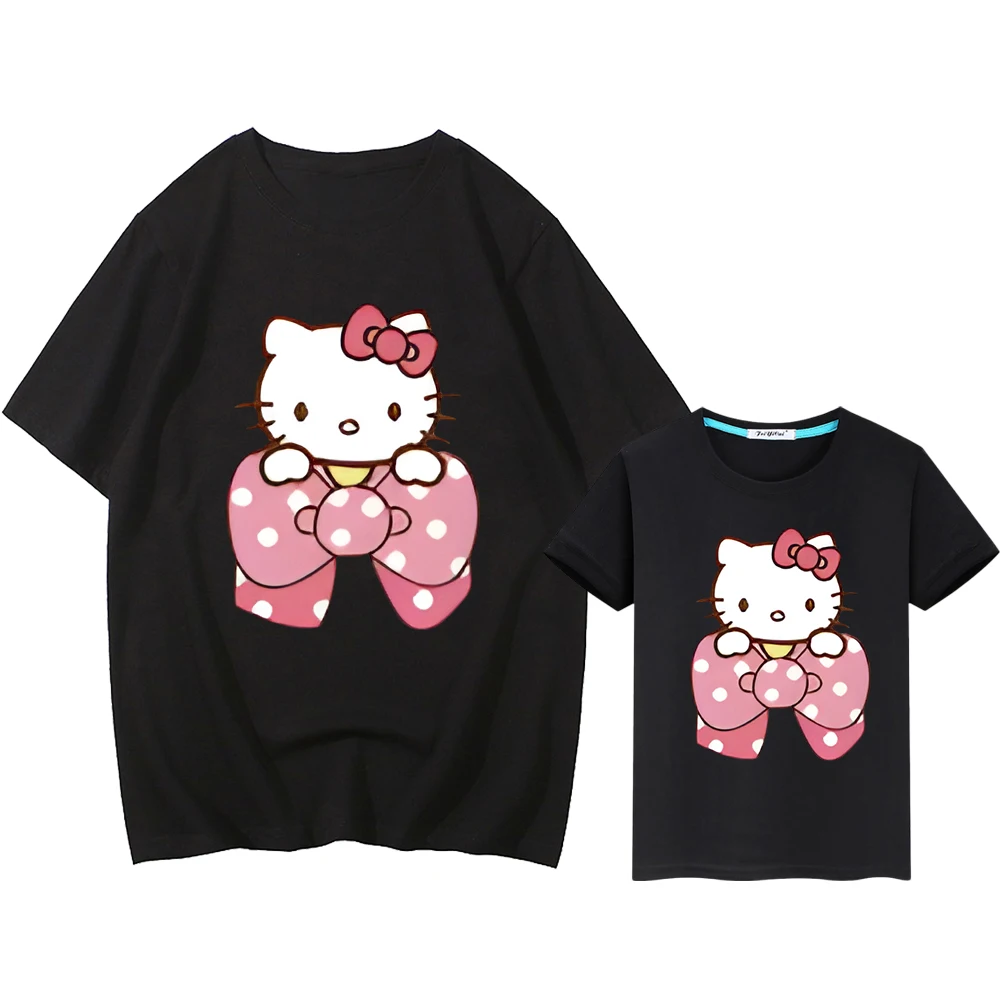 hello kitty Print 100%Cotton boys girls T-shirt Men women Anime Short y2k mommy daughter matching clothe family matching outfits