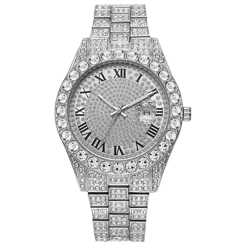 Heißer Verkauf Diamant Uhr für Männer Luxus Iced Out Uhren Kalender Quarz Armbanduhren Männlich Uhr Relogio Masculino Drop Shipping